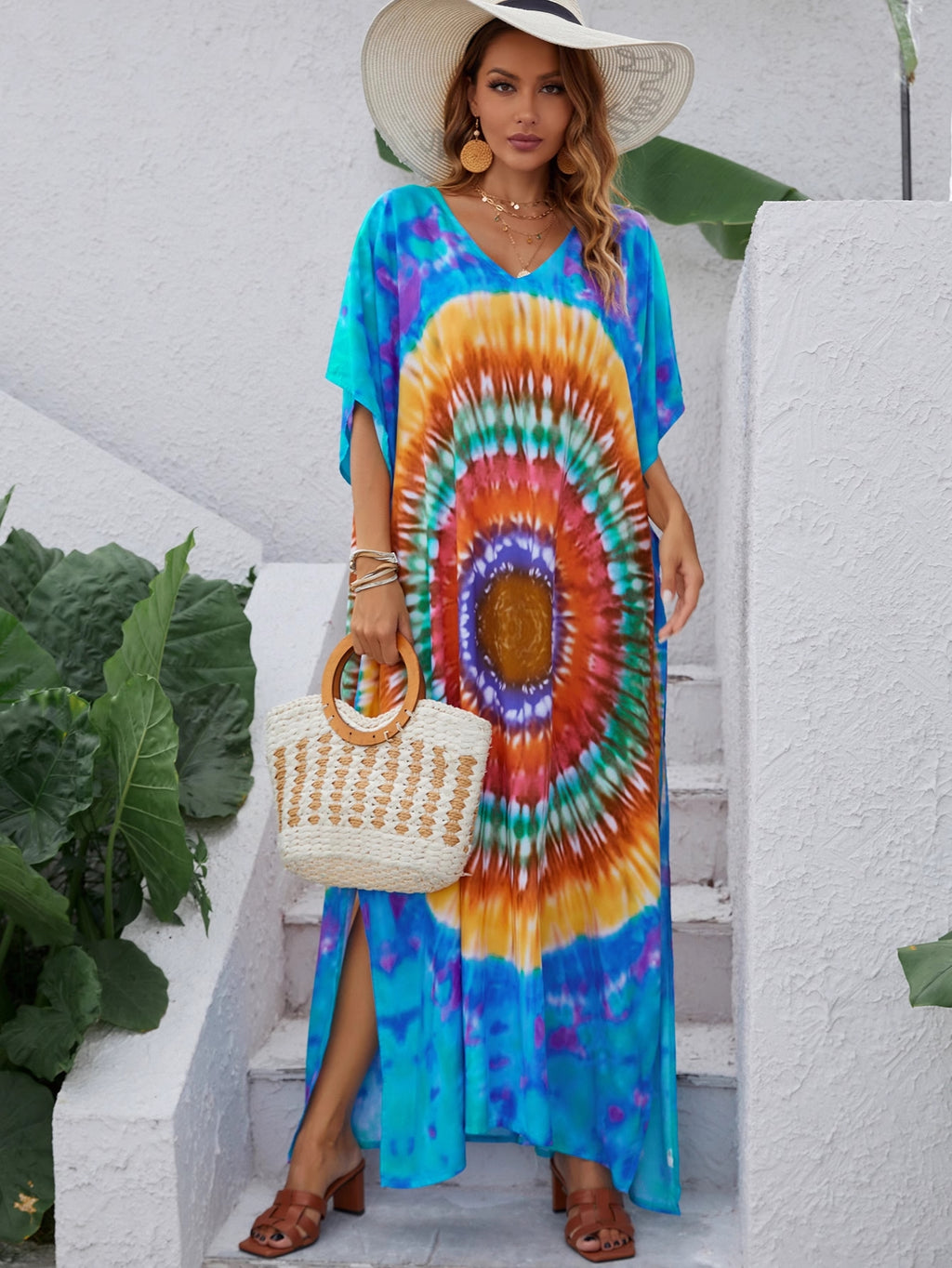 Women's Printed V-Neck Maxi Dress
