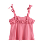 Women's Bowknot Decoration Pleated Satin Textured Top