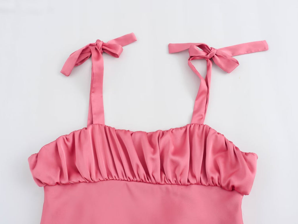 Women's Bowknot Decoration Pleated Satin Textured Top