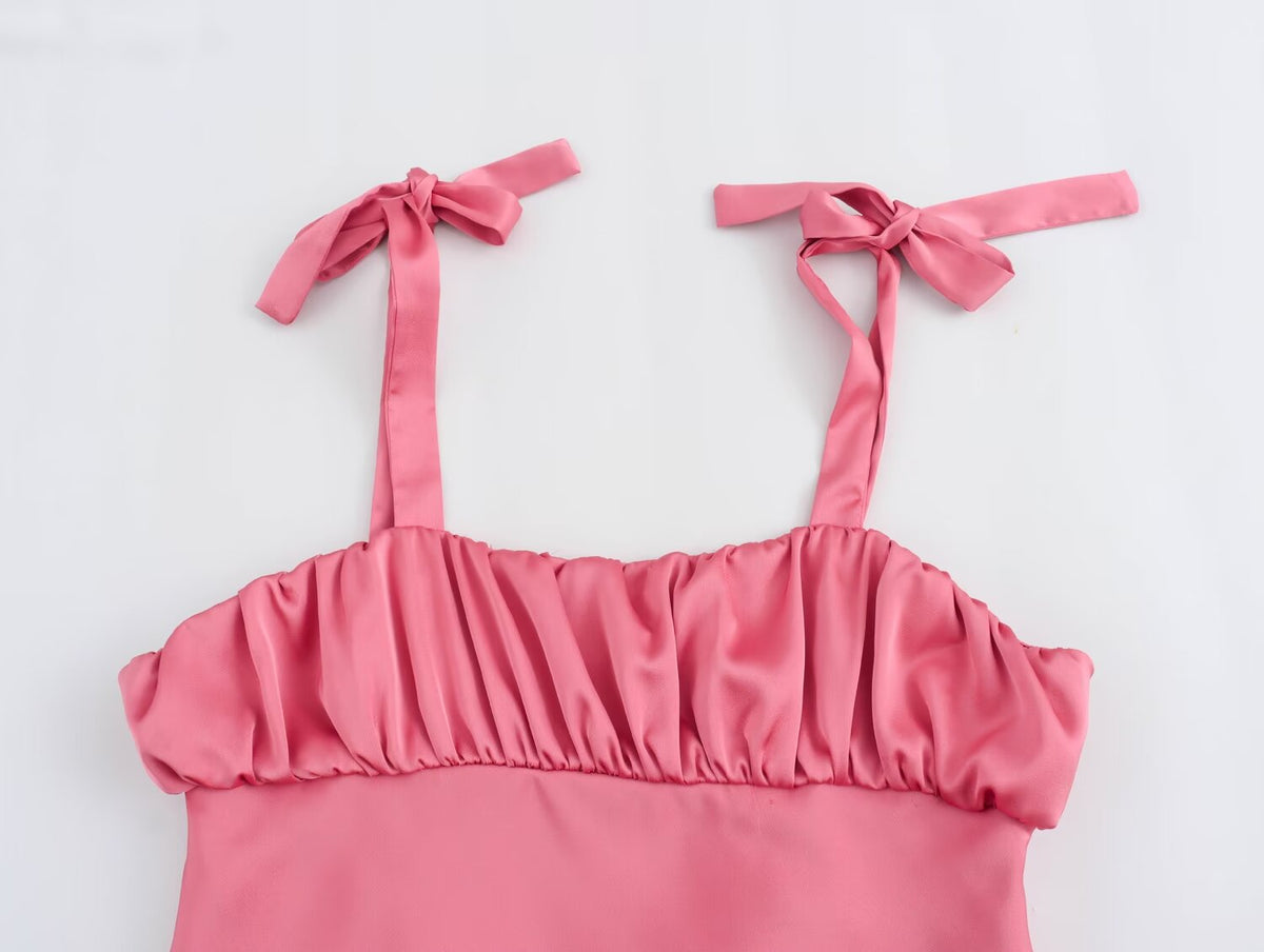 Women's Bowknot Decoration Pleated Satin Textured Top