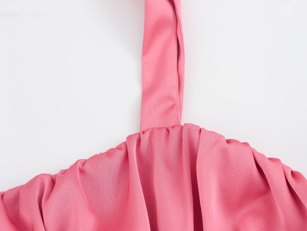 Women's Bowknot Decoration Pleated Satin Textured Top