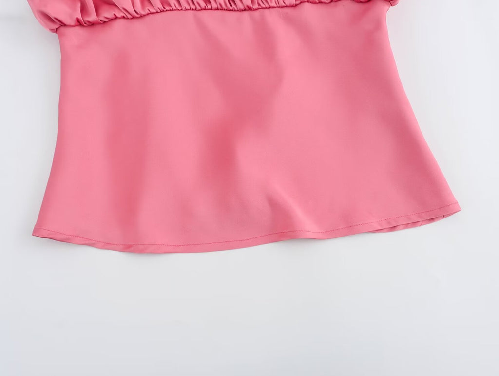 Women's Bowknot Decoration Pleated Satin Textured Top