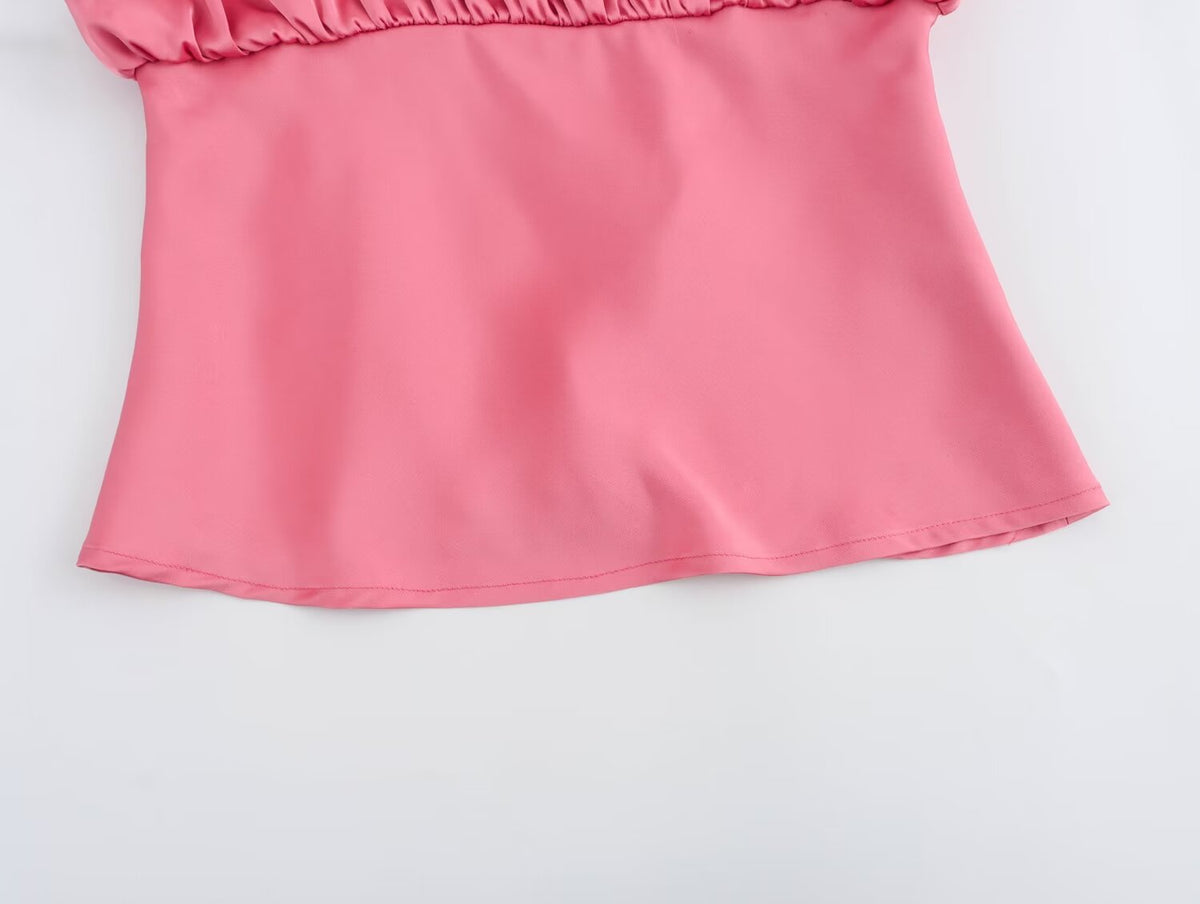 Women's Bowknot Decoration Pleated Satin Textured Top