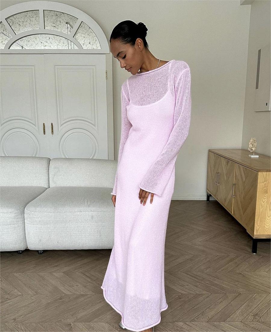 Knitted Cutout Dress Vest Set Soft Knitted Blouse Vacation