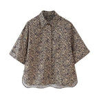 Women's Summer Animal Pattern Printed Poplin Shirt Shorts Suit