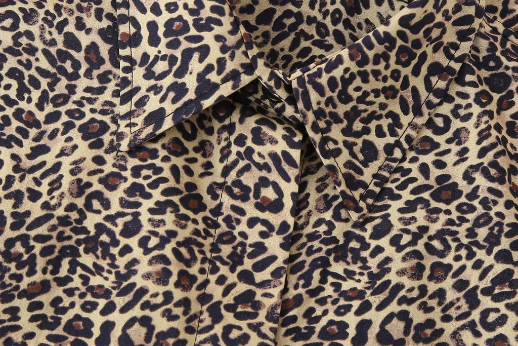 Women's Summer Animal Pattern Printed Poplin Shirt Shorts Suit