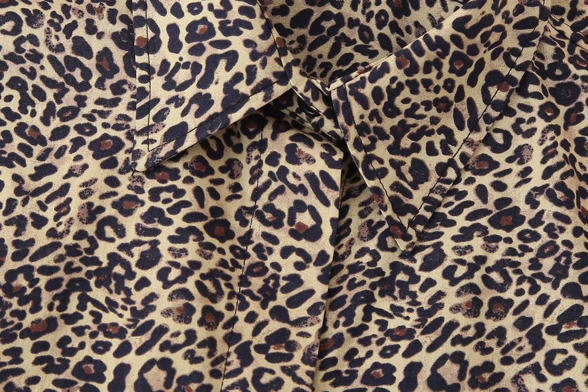 Women's Summer Animal Pattern Printed Poplin Shirt Shorts Suit