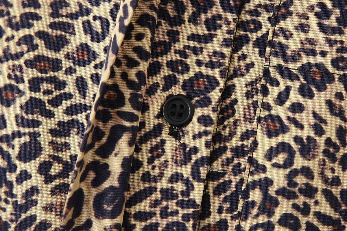 Women's Summer Animal Pattern Printed Poplin Shirt Shorts Suit