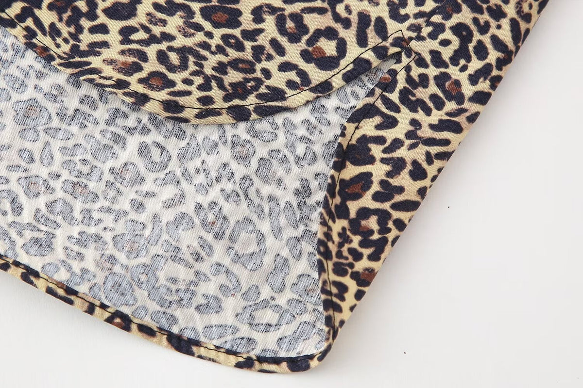 Women's Summer Animal Pattern Printed Poplin Shirt Shorts Suit