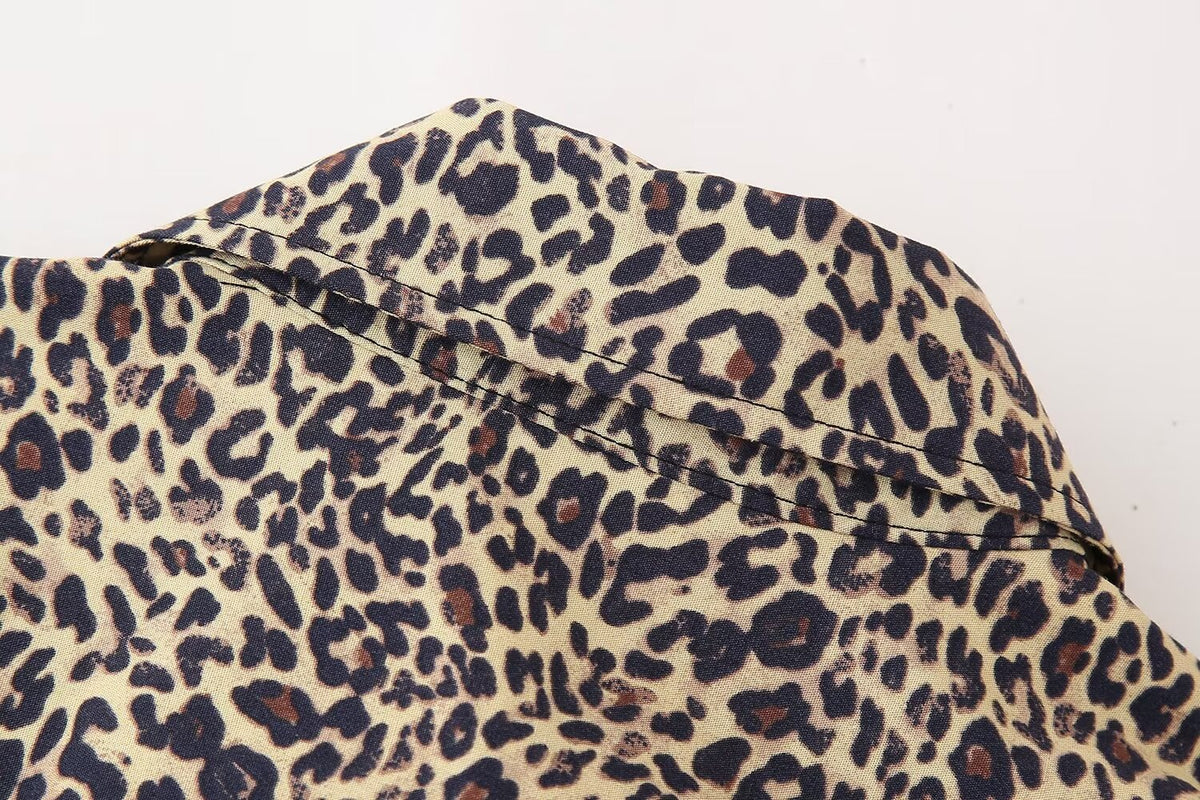 Women's Summer Animal Pattern Printed Poplin Shirt Shorts Suit