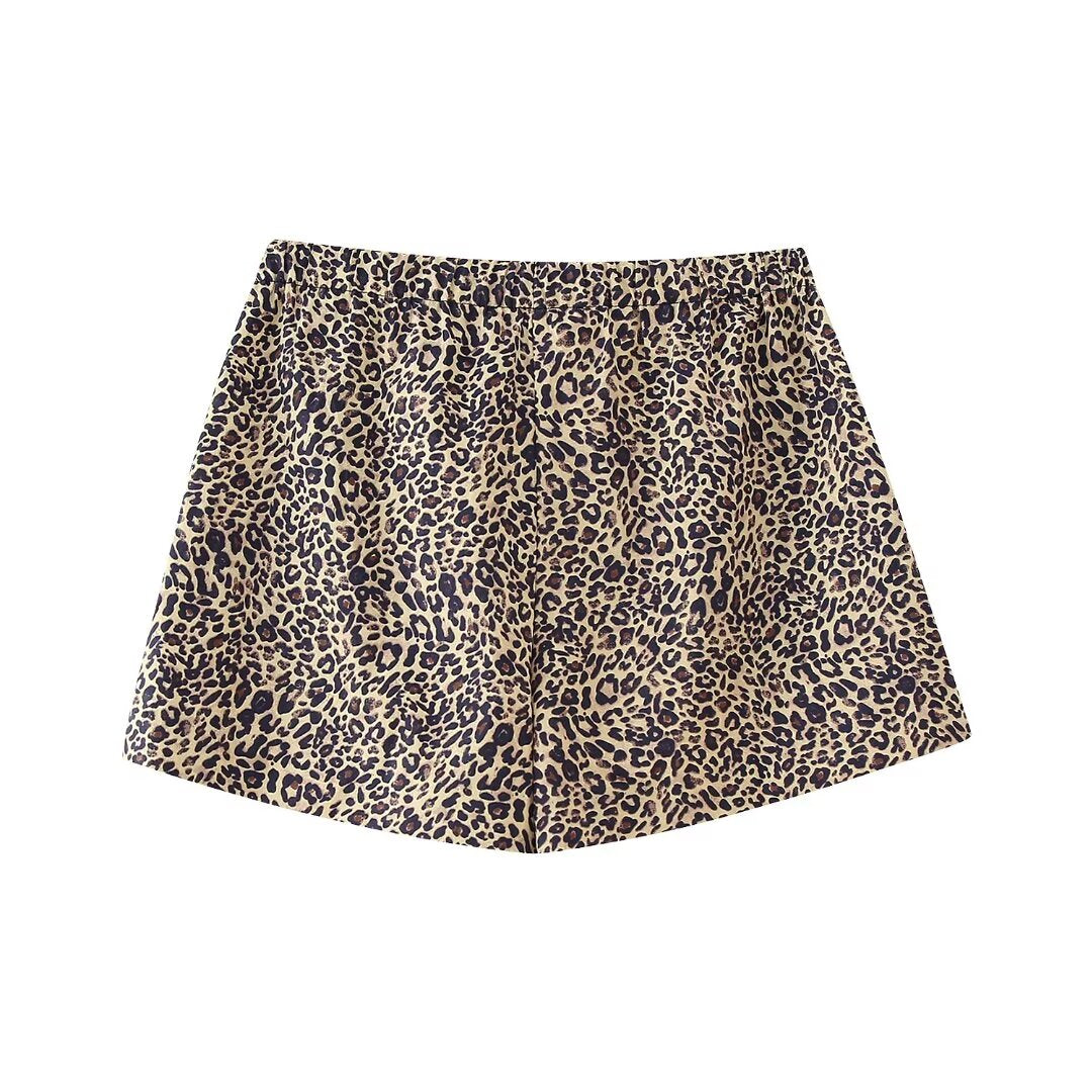 Women's Summer Animal Pattern Printed Poplin Shirt Shorts Suit