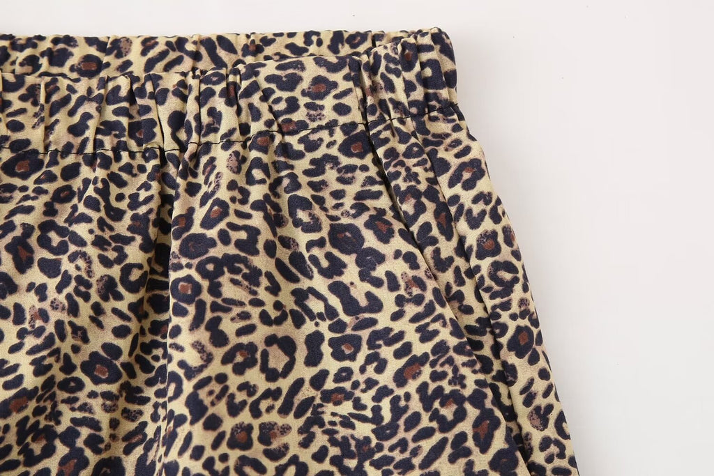 Women's Summer Animal Pattern Printed Poplin Shirt Shorts Suit
