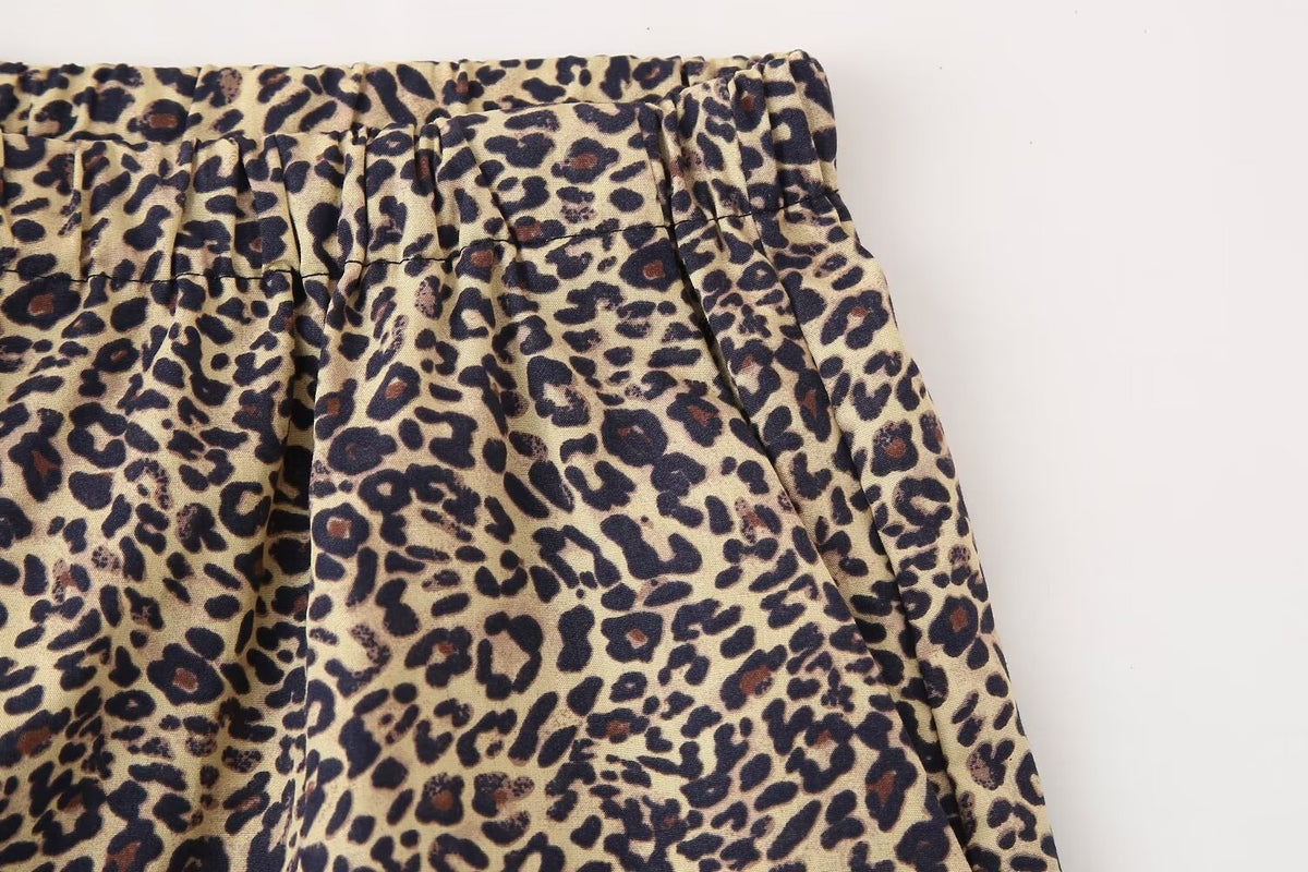Women's Summer Animal Pattern Printed Poplin Shirt Shorts Suit