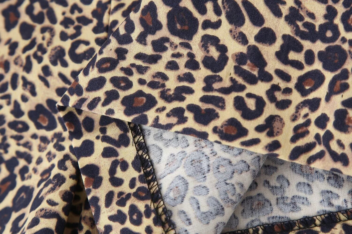 Women's Summer Animal Pattern Printed Poplin Shirt Shorts Suit