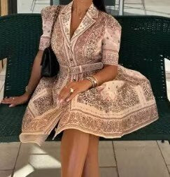 Puff-Sleeve-Print Dress