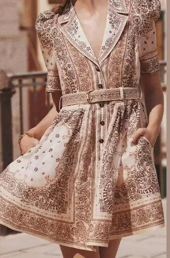 Puff-Sleeve-Print Dress
