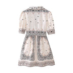 Puff-Sleeve-Print Dress
