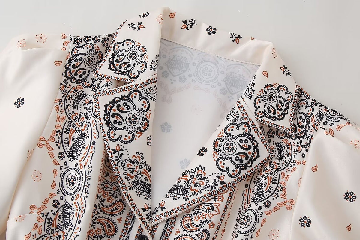 Puff-Sleeve-Print Dress