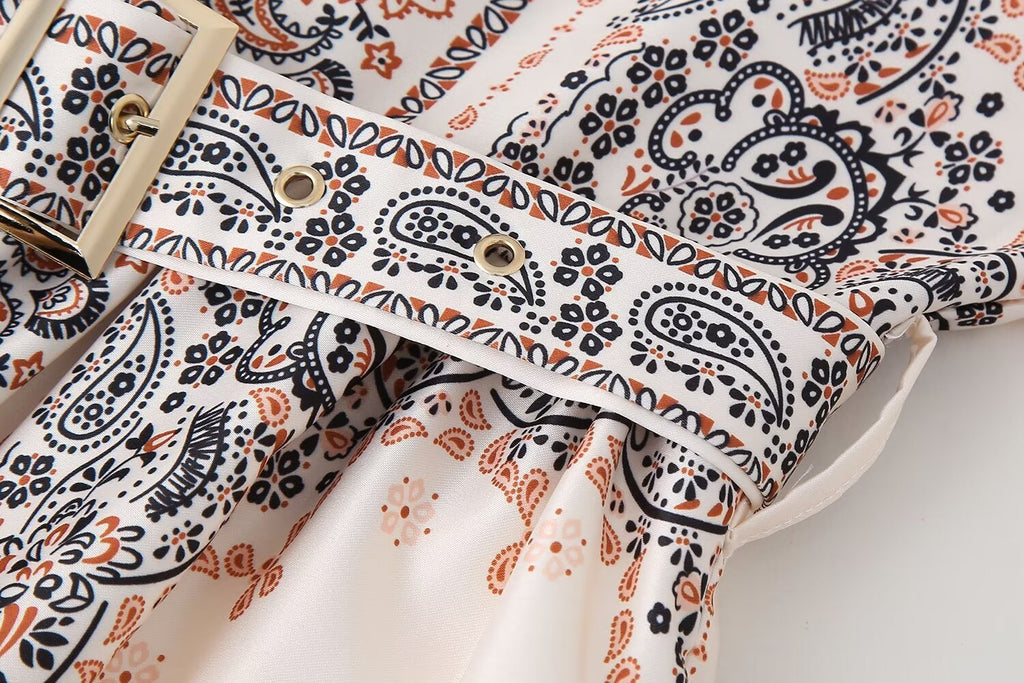 Puff-Sleeve-Print Dress