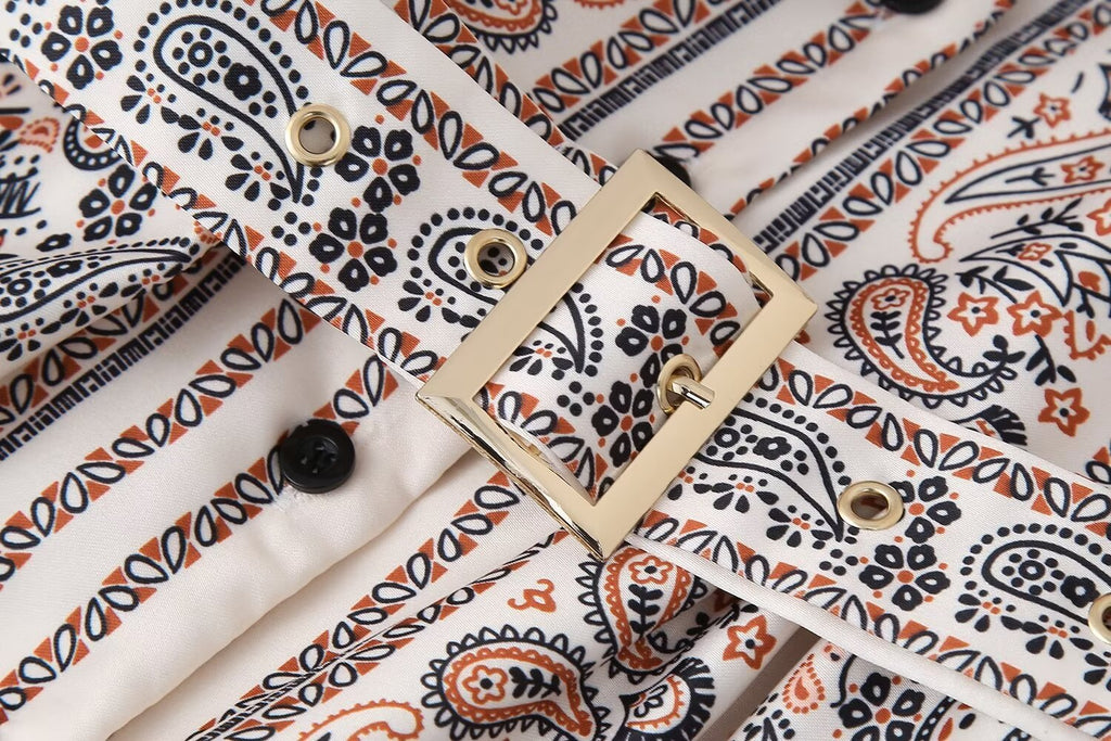 Puff-Sleeve-Print Dress