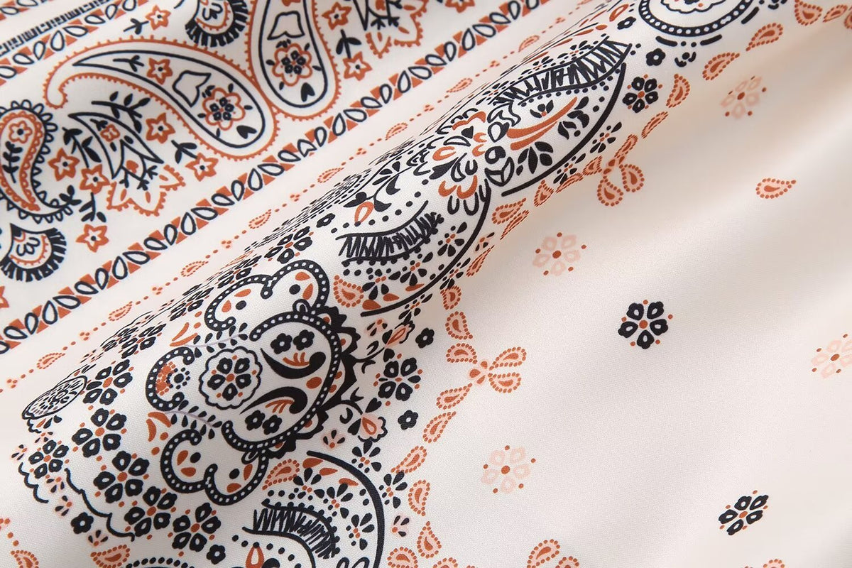 Puff-Sleeve-Print Dress