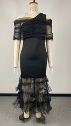 Women's Off-Shoulder Mesh Sleeveless Evening Dress