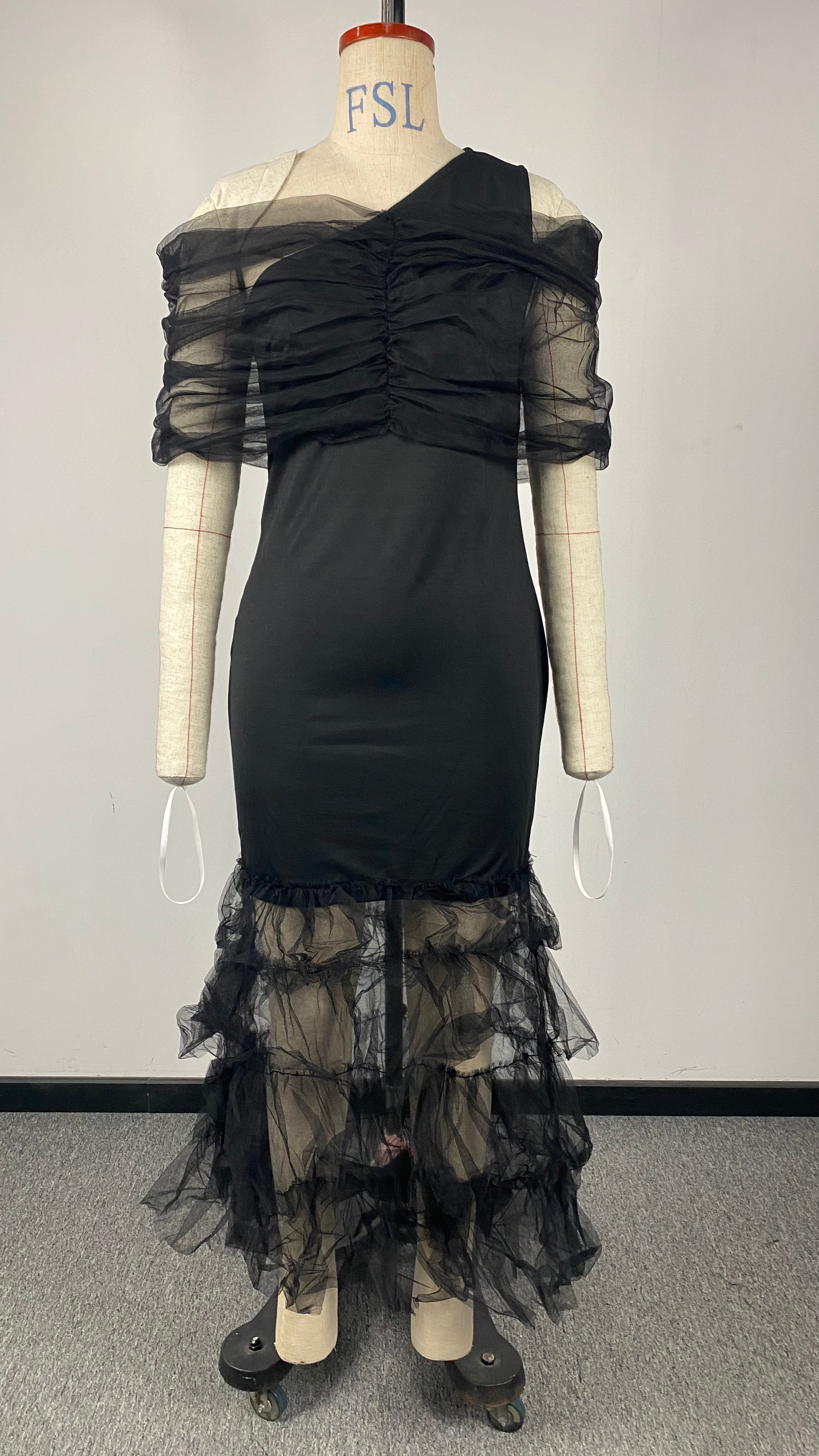 Women's Off-Shoulder Mesh Sleeveless Evening Dress