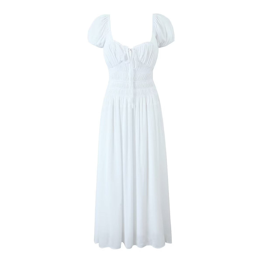 Backless Lace-Up Square-Neck Dress