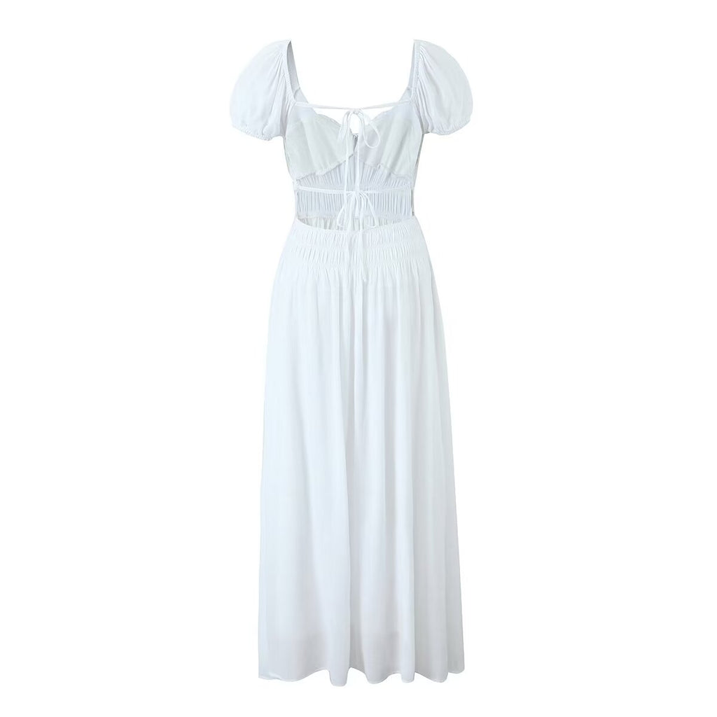 Backless Lace-Up Square-Neck Dress