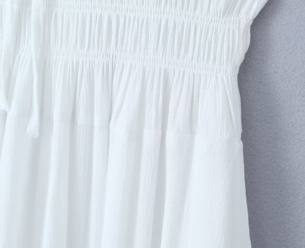 Backless Lace-Up Square-Neck Dress
