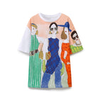 Women's Spring Casual Round Neck Pullover Girl Pattern T Shirt