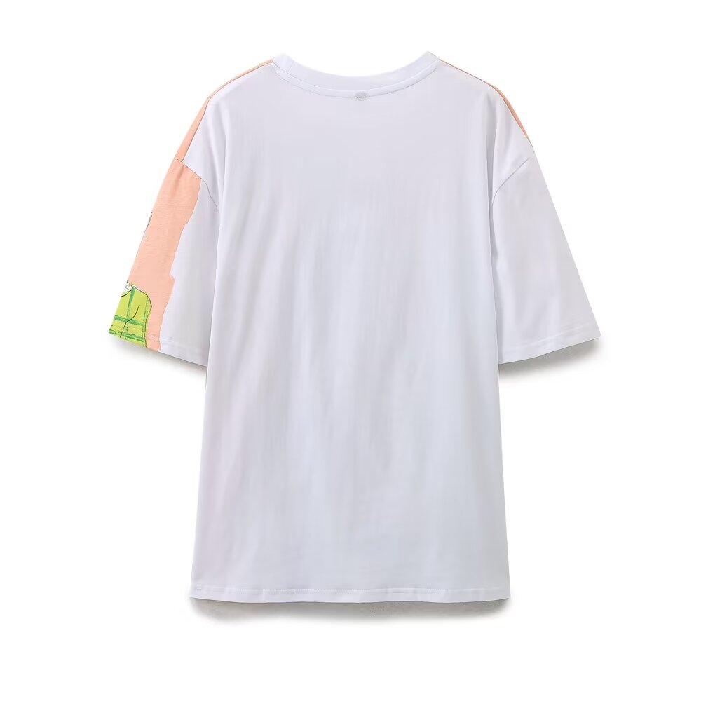 Women's Spring Casual Round Neck Pullover Girl Pattern T Shirt