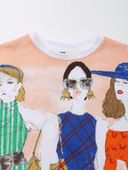 Women's Spring Casual Round Neck Pullover Girl Pattern T Shirt