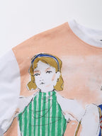 Women's Spring Casual Round Neck Pullover Girl Pattern T Shirt