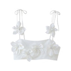 Women's Up Top Super Short Small Sling 3D Floral Decorative Vest