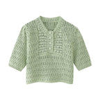 Women’s Green V Neck Button Cutout Knit Top