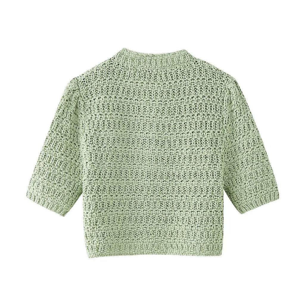 Women’s Green V Neck Button Cutout Knit Top
