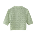 Women’s Green V Neck Button Cutout Knit Top