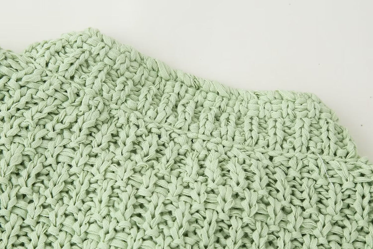 Women’s Green V Neck Button Cutout Knit Top