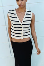 Women's Striped V-Neck Knitted Vest Top