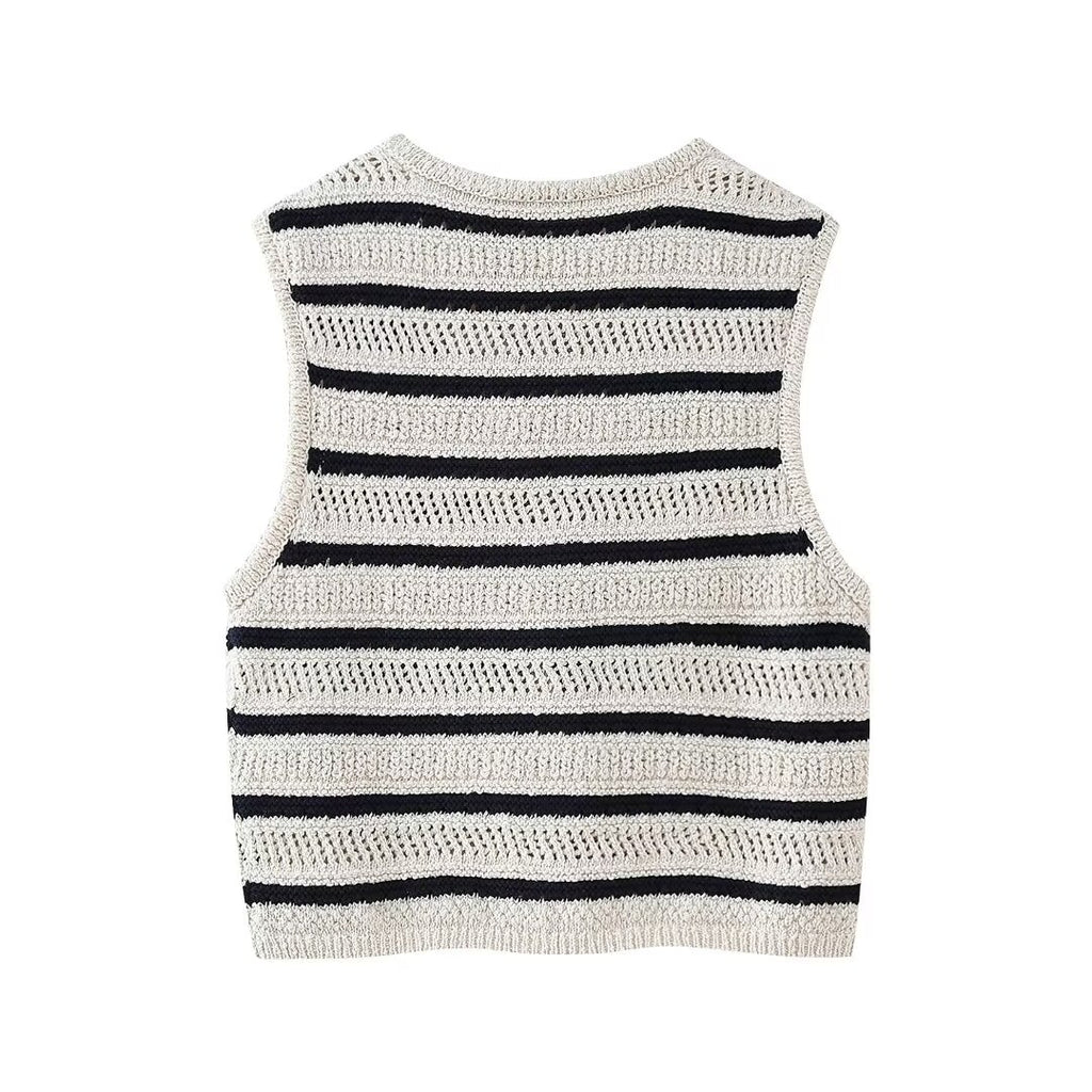 Women's Striped V-Neck Knitted Vest Top