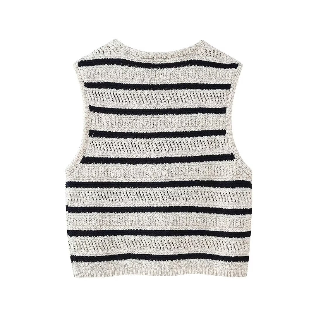 Women's Striped V-Neck Knitted Vest Top