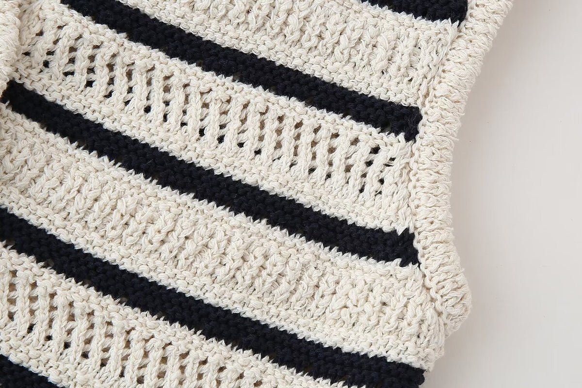 Women's Striped V-Neck Knitted Vest Top