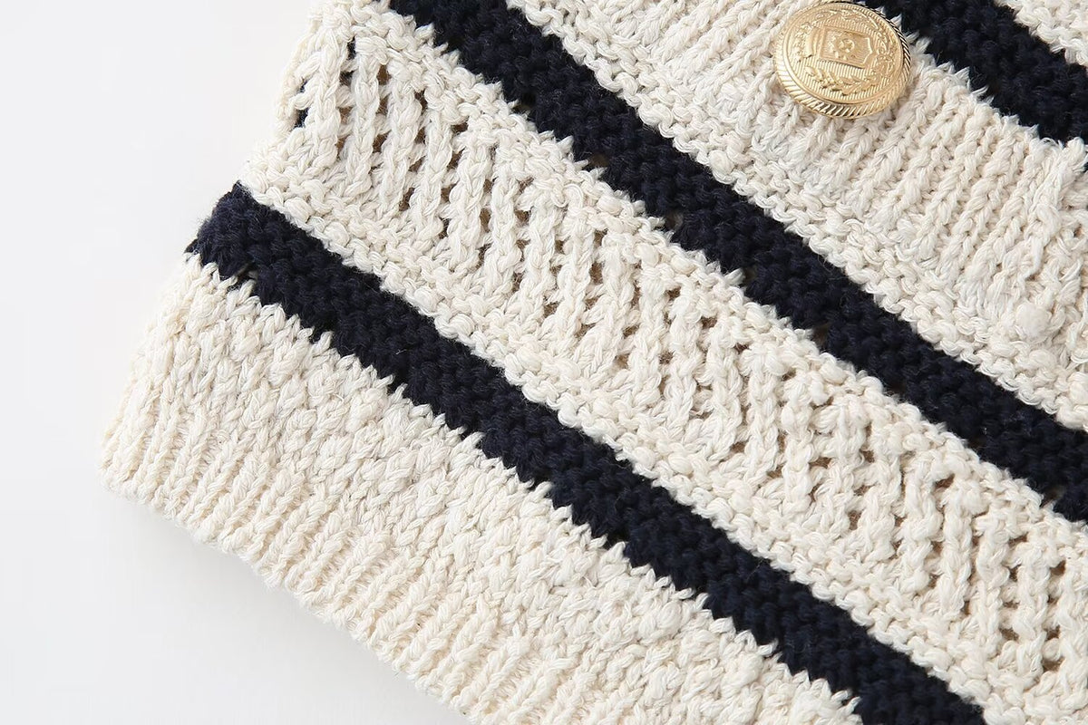 Women's Striped V-Neck Knitted Vest Top