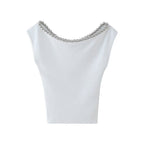 Women’s White Beaded Sleeveless Statement Top