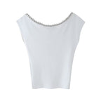 Women’s White Beaded Sleeveless Statement Top