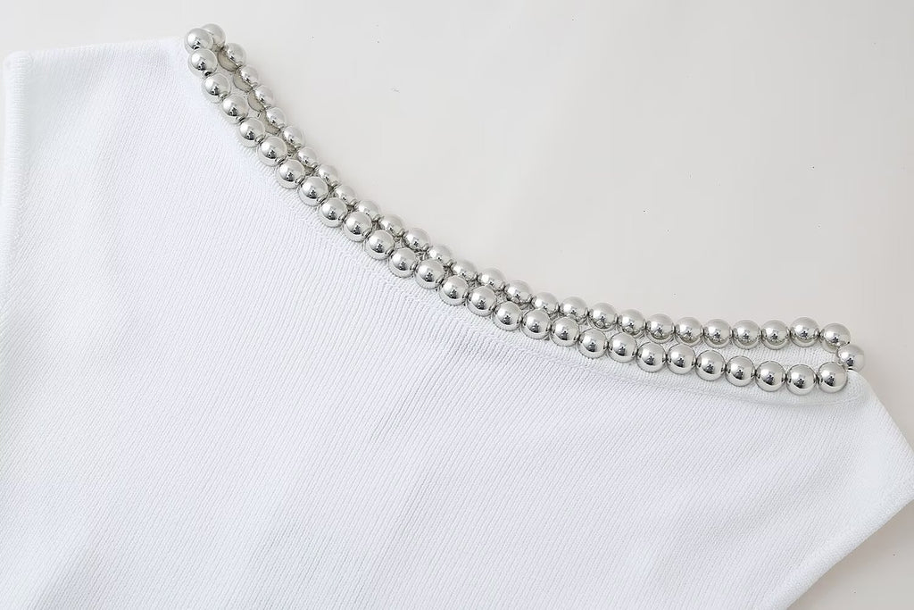 Women’s White Beaded Sleeveless Statement Top