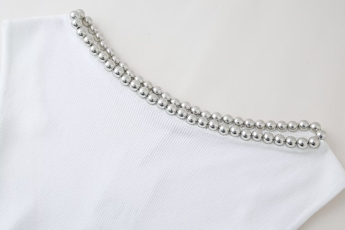 Women’s White Beaded Sleeveless Statement Top