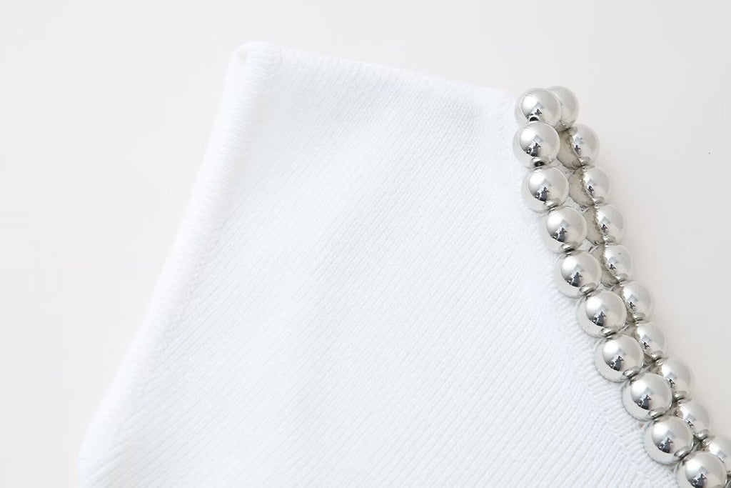 Women’s White Beaded Sleeveless Statement Top