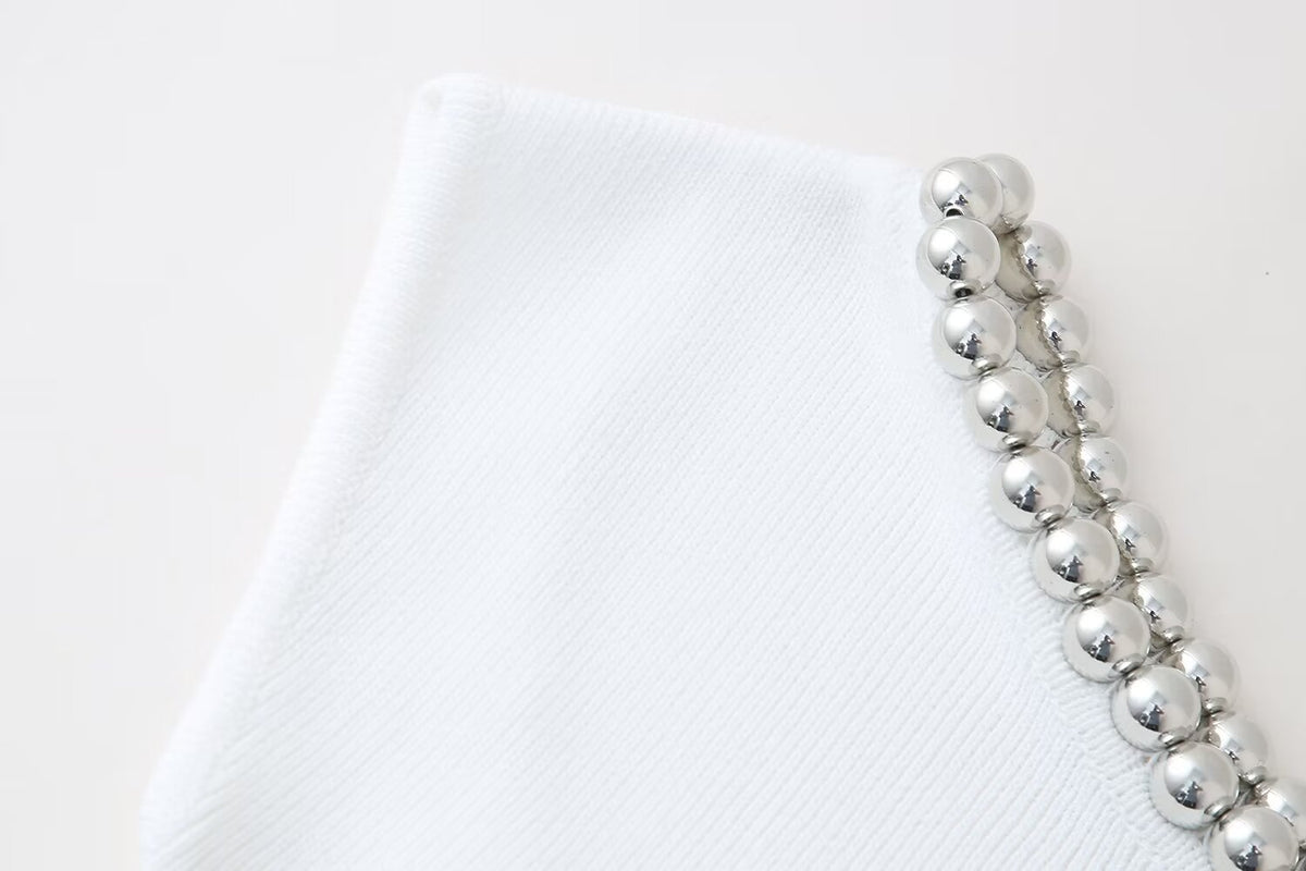 Women’s White Beaded Sleeveless Statement Top